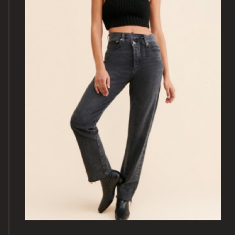Agolde Black High Rise Jeans with Criss Cross Detail